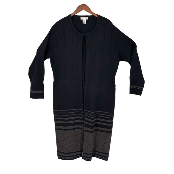 Deane & White Woman Long Cardigan Size 1X Plus Wool Blend Black Gray - Picture 2 of 8